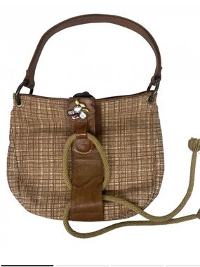 Marni vintage Brown Crosshatch Shoulder Bag with Multi-Color Crystal Jewel